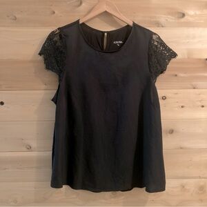 Merona black blouse with lace cap sleeves